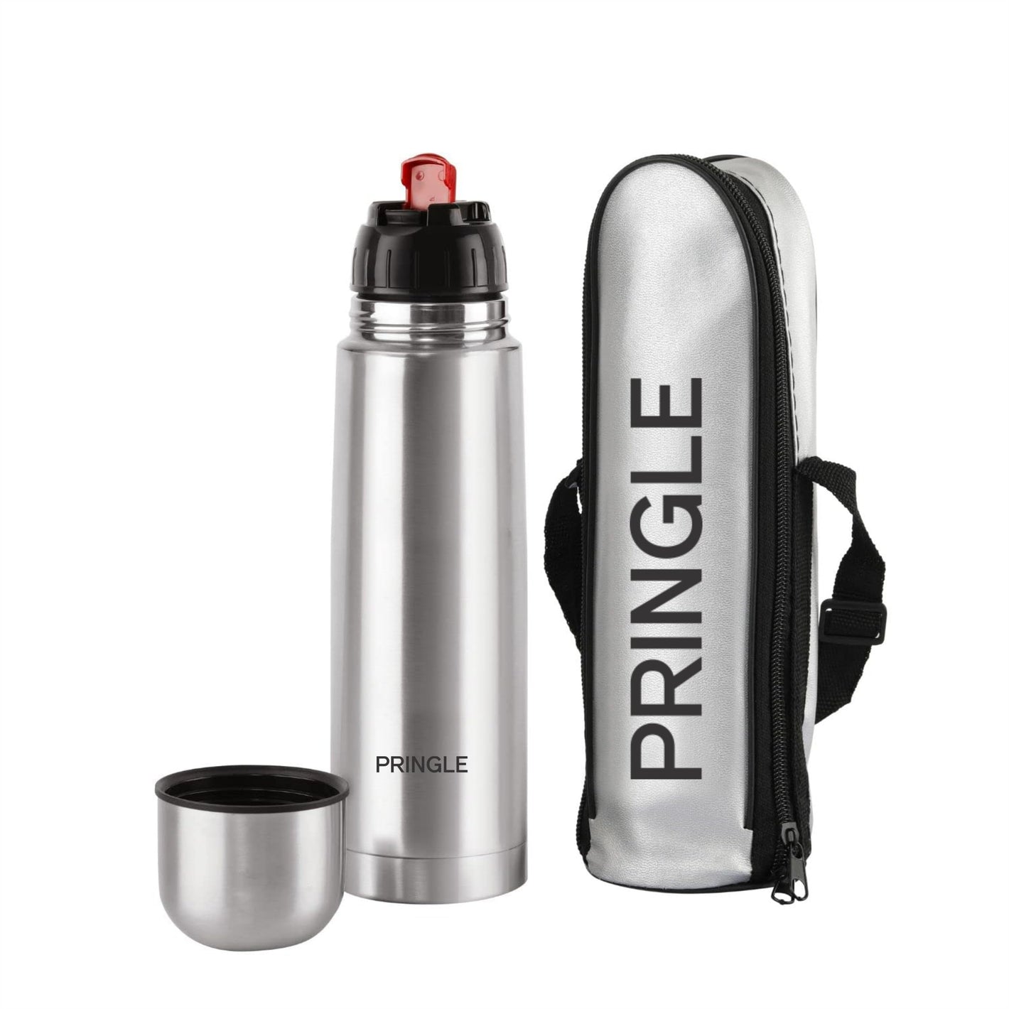 Pringle Flipper Hydrosteel Bottle | Stainless Steel Vacuum Insulated Flask with Jacket 700ml | Hot and Cold Water Bottle with Flip lid | Double Walled Silver Bottle for Home, Office, Travel