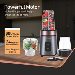 Nutri Blender Juicer Mixer Grinder & Chopper | 600W Full Copper Motor | 2 Unbreakable Jars with Chopper