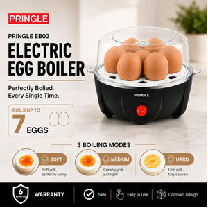 EB02 Electric Egg Boiler 350W | Boils Up to 7 Eggs | 3 Boiling Modes | Black