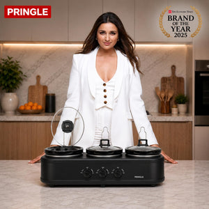 Electric Slow Cooker 4.5L (1.5L x 3 Pots) | Ceramic Pots with Glass Lids | Slow Cooking & Warming | Multi-Pot Buffet Server | Black