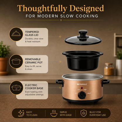 FW1810 Electric Slow Cooker 1.5L | Ceramic Pots with Glass Lids | Slow Cooking & Warming | (FW_1810_Copper)