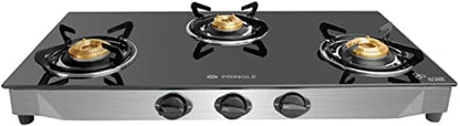 Pringle 3 burner Stainless Steel Toughened Glass top Gas stove, Chulha Manual Ignition comes with 3 high efficiency brass burners,24 months doorstep warranty, ISI Certified, PGT03 SS