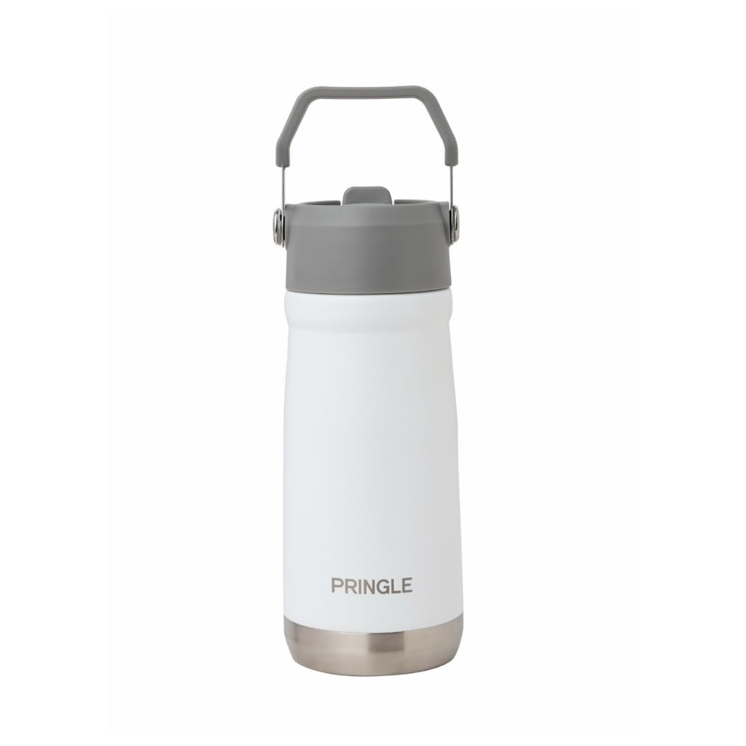 Pringle Coral Flip Straw Hydrosteel Bottle | Stainless Steel Vacuum Insulated Flask 500ml| Hot and Cold Water Bottle | Double Walled Bottle for Home, Office, Travel – White (White)