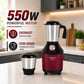 Alfa Plus 550W 2 Jar Mixer Grinder | 2 SS Jars (Wet, Dry & Chutney) | SS Blades | Compact & Powerful | Red