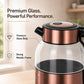 Vogue 1.8L Electric Glass Kettle 1350W | Double Fada Controller | Double Layer Cool Touch Design | Boil Dry Protection | Copper