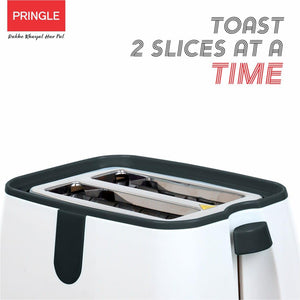 Pringle 750W 2 Slice Pop Up Toaster/Bread Toaster with wide slots & browning function with cancel, reheat and defrost| Cool touch body-White