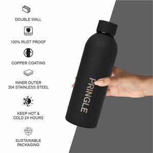 Pringle Como Hydrosteel Bottle | Stainless Steel Vacuum Insulated Flask 500ml| Hot and Cold Water Bottle | Double Walled Bottle for Home, Office, Travel – Black