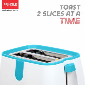 Pringle 750W 2 Slice Pop Up Toaster/Bread Toaster with wide slots & browning function with cancel, reheat and defrost| Cool touch body-Sky Blue