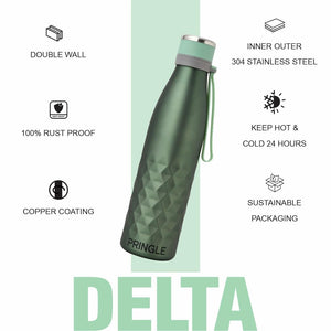 Pringle Delta 550ml Hydrosteel Bottle with Steel Flask and Vacuum Flask & Thermosteel | Stainless Steel. Leakproof | Rustproof and Sweat-Free | Ideal for Hot and Cold Beverages - Green