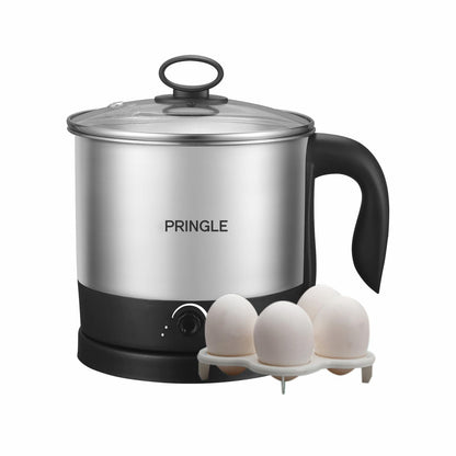 Pringle Multipurpose Kettle (EK-618) 1.5 liters with Stainless Steel Body with Egg Tray, used for boiling Water and milk, Tea, Coffee, Oats, Noodles, Soup etc. 600 Watt (Black & Silver)