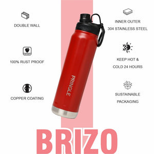 Pringle Brizo 800ml sports water bottle | Hydrosteel Stainless Steel Vacuum Flask: Leak-Proof | Sipper Bottle with Secure Lid & Large Capacity | Ideal for, Office, Gym, Travel (Red)