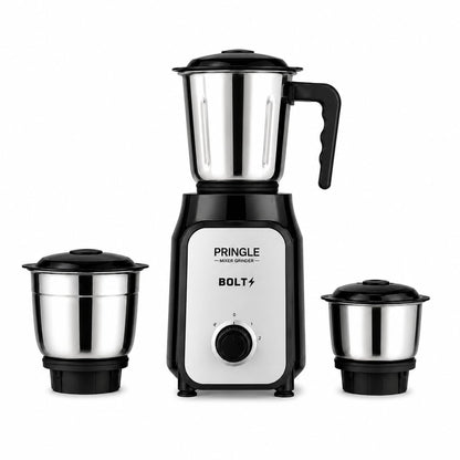 Bolt 550W 3 Jar Mixer Grinder for Kitchen | 3 Stainless Steel Jars | Compact & Powerful | 2 Yr Warranty | Black Silver