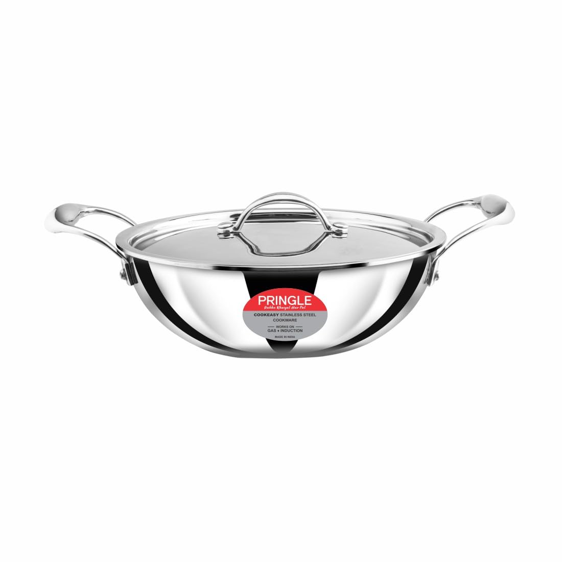 Pringle Triply Stainless Steel Extra Deep Kadai With Lid| Riveted Cast Handle | (Induction and Gas Stove Friendly) |4.8 Litre (28 cm Dia) | 2.5mm Thick Heavy Base| Cookware With 5 Years Warranty