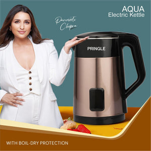 Pringle Electric Kettle Double Wall 2L - AQUA 1500W with Boil Dry Protection & Auto-Shut Off| Inbuilt SS Filter Sieve, Concealed Heating Element| 360 Deg Cordless Base, - Copper