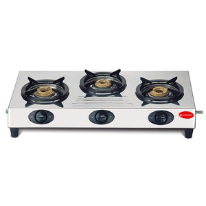 Pringle 3 Burner Stainless Steel Gas Stove Manual Ignition Comes with 3 Brass Burners & Pan Support With 2 Years Warran