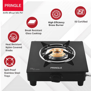 Pringle 1 Burner Gas Stove Top for Kitchen - Manual Ignition Cooktop Modern Glass Stove for Modular Kitchen, ISI Certified & Compatible with LPG - 1 Year Warranty- Model :PGT01