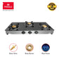 Pringle 3 burner Stainless Steel Toughened Glass top Gas stove, Chulha Manual Ignition comes with 3 high efficiency brass burners,24 months doorstep warranty, ISI Certified, PGT03 SS