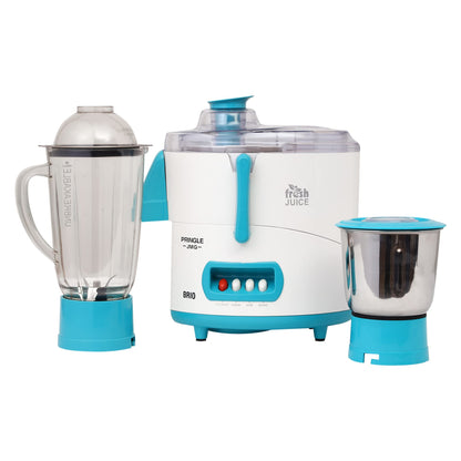 Pringle Brio High Efficiency 500 Watt Juicer Mixer Grinder With 2 Unbreakable Jars | JMG With 2 year Warranty On Motor | ISI Certified | White (Turquoise)