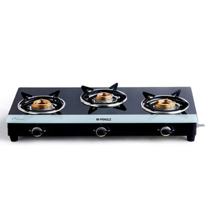 Pringle 3 burner Toughened Glass top Gas stove, Black and White, Chulha Manual Ignition comes with 3 high efficiency brass burners,1 year doorstep warranty, ISI Certified, PGT03 w&b,