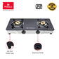 Pringle 2 Burner Toughened Glass Top Gas Stove/Chulha Manual Ignition Comes with 2 high efficiency design Brass Burners , Pan Support & 360 degree revolving nozzle With 24 months Warranty- Doorstep Service / PGT 02 ISI certified