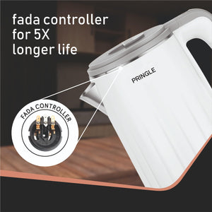 Pringle Electric Kettle IVY 1.2(1500Watt) Stainless Steel Cool Touch Outer Body with 12 Months Onsite Warranty- White