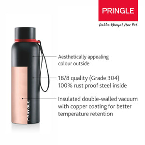 Pringle 520ml Thermosteel Bottle, Black | 24 Hours Hot and Cold | Easy to Carry | Rust & Leak Proof | Tea | Coffee | Office| Gym | Home | Kitchen | Hiking | Trekking | Travel Bottle