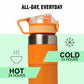 Pringle Dover 600ml Vacuum Insulated Flask Double Wall Hot & Cold Water Bottle with Silicone Grip & Press Button Mechanism for One Hand Use |SS304 Body Inner & Outer| 600 ML - Orange