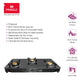 Pringle 3 burner Toughened Glass top Gas stove, Chulha Manual Ignition comes with 3 high efficiency brass burners,24 months doorstep warranty, ISI Certified, PGT03 MS