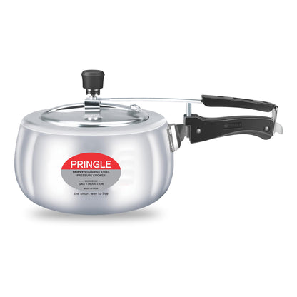 Pringle Platinum Triply Stainless Steel Inner Lid Pressure Cooker 3 Litres - ISI Certified, Silver (Induction And Gas Stove Friendly) With 60 Months Warranty | First In India