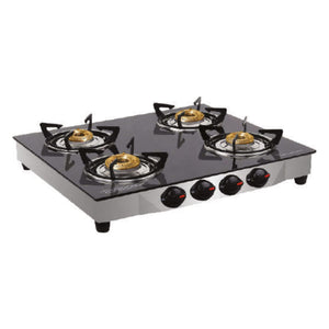 Pringle ISI Certified exclusive 4 burner stainless steel toughened Glass Top Gas Stove | High efficiency Brass burner | Manual Ignition|1 year warranty with doorstep service | PGT 04 SS