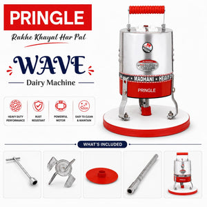 Pringle Electric Madhani 125W | Copper Winding Motor | Double Ball Bearing | Lassi, Buttermilk & Curd Blender Bilona | Valona Machine | Handheld Mixer for Home Use | Wooden Plate | 1 Yr Warranty
