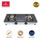 Pringle 2 Burner Toughened Glass Top Gas Stove/Chulha Manual Ignition Comes with 2 high efficiency design Brass Burners , Pan Support & 360 degree revolving nozzle With 24 months Warranty- Doorstep Service / PGT 02 ISI certified