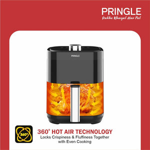 Pringle AF1408 Manual Air Fryer 3.2L For Home With Timer Control Fry, Bake, Roast, Toast, Defrost, Grill, 360° High Speed Air Circulation Technology 1250 W with Non-Stick 3.2 L Basket- Black