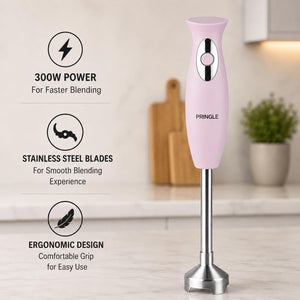 HB108 Hand Blender | 300W Motor | Stainless Steel Blades | Penta Flow Technology | Detachable Stem | One-Touch Operation | Pink