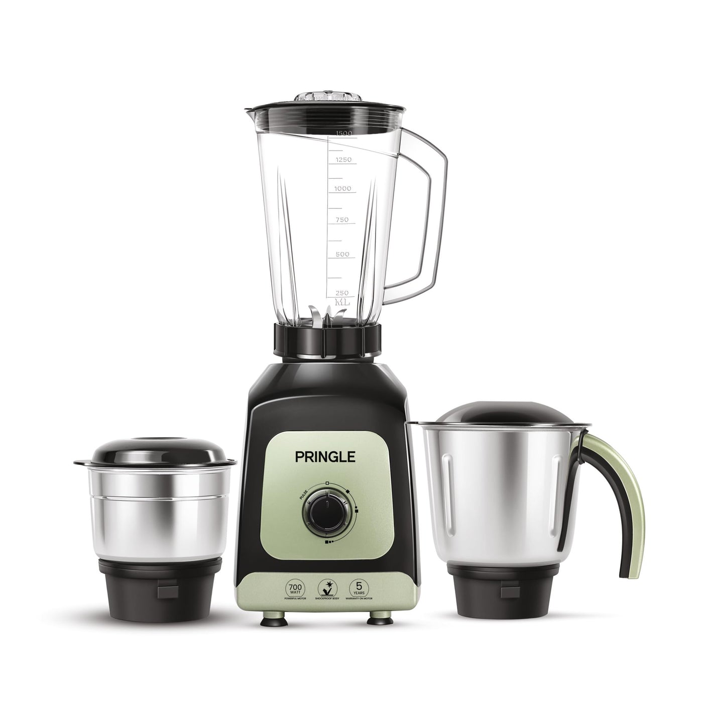 Pringle Thunder Pro 700Watt Juicer Mixer Grinder with 3 Jars for Grinding, Mixing, Juicing with Powerful Motor | 5 Years Warranty on Motor (Green)