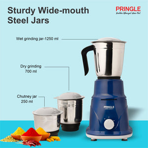 Pringle Real High Efficiency 500 Watt Juicer Mixer Grinder With 2 Unbreakable Jars | JMG With 2 year Warranty On Motor | White And Cherry Color