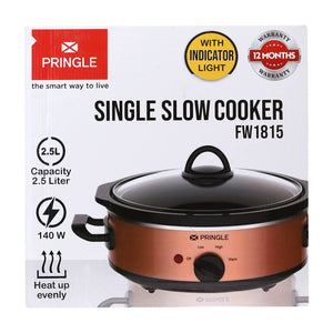 PRINGLE Slow Cooker 2.5 Liter | Ceramic Pot with Glass Lid | FW 1815 - Copper | With Indicator Light