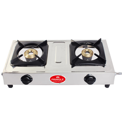 Pringle 2 Burner Gas Stove, Stainless Steel Body, Manual Ignition, 2 Brass Burners, 2 Year Home Service Warranty (Blaze 65))