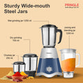 Crown Dlx 750 Watt Juicer Mixer Grinder with 4 Jars for Grinding, Mixing, Juicing with Powerful Motor | 1 Year Warranty | (Blue & Gray, 4 Jars)