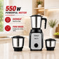 Bolt 550W 3 Jar Mixer Grinder for Kitchen | 3 Stainless Steel Jars | Compact & Powerful | 2 Yr Warranty | Black Silver