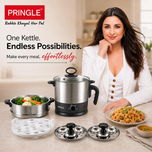 1.5L MultiChef Multi Kettle 3-in-1 Multipurpose Cooker | Egg Boiler, Steamer & Idli Maker | Stainless Steel Stand | 1350W | Silver (Multichef_Steamer_1.5)