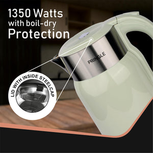 Pringle Haden Electric Kettle Double Wall 1.8L With SS 304-1500W with Keep Warm Function,Boil Dry Protection &Auto-Shut Off| Concealed Heating Element| 360 Deg Cordless Base, (PISTA)