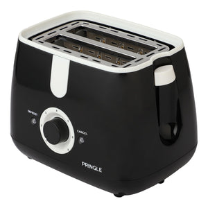 Pringle 750W 2 Slice Pop Up Toaster/Bread Toaster with wide slots & browning function with cancel, reheat and defrost| Cool touch body-Black