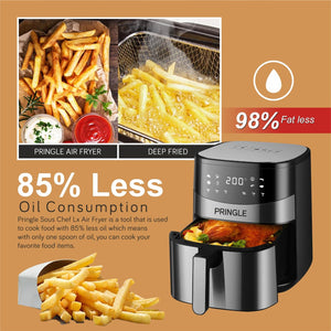 Pringle Air Fryer, 6.5L, 12 Preset Cooking Modes, 360 Degrees Air Circulation With Variable Temperature Settings, Frying, Grilling, Toasting, Roasting, 1600W ( Steel Finish )