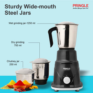 Pringle Brio High Efficiency 500 Watt Juicer Mixer Grinder With 2 Unbreakable Jars | JMG With 2 year Warranty On Motor | ISI Certified | White (Black)