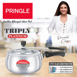 Pringle Platinum Triply Stainless Steel Inner Lid Pressure Cooker 3 Litres - ISI Certified, Silver (Induction And Gas Stove Friendly) With 60 Months Warranty | First In India