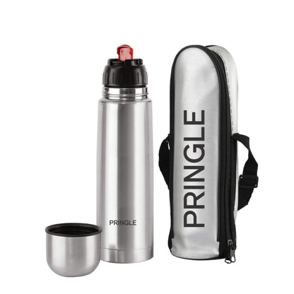 Pringle Flipper Hydrosteel Bottle | Stainless Steel Vacuum Insulated Flask with Jacket 750ml | Hot and Cold Water Bottle with Flip lid | Double Walled Silver Bottle for Home, Office, Travel