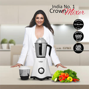 Pringle 2 Jar Mixer Grinder| 500W Powerful Motor | [ISI] Certified | 304 Grade SS Blade| 2 SS Jars Liquidizing Jar (1 Litres) Chutney Jar (0.4 Litres)3 Speed Options with Whip (1 Year Warranty)
