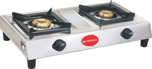 Pringle 2 Burner Gas Stove, Stainless Steel Body, Manual Ignition, 2 Brass Burners, 2 Year Home Service Warranty (Blaze 65))