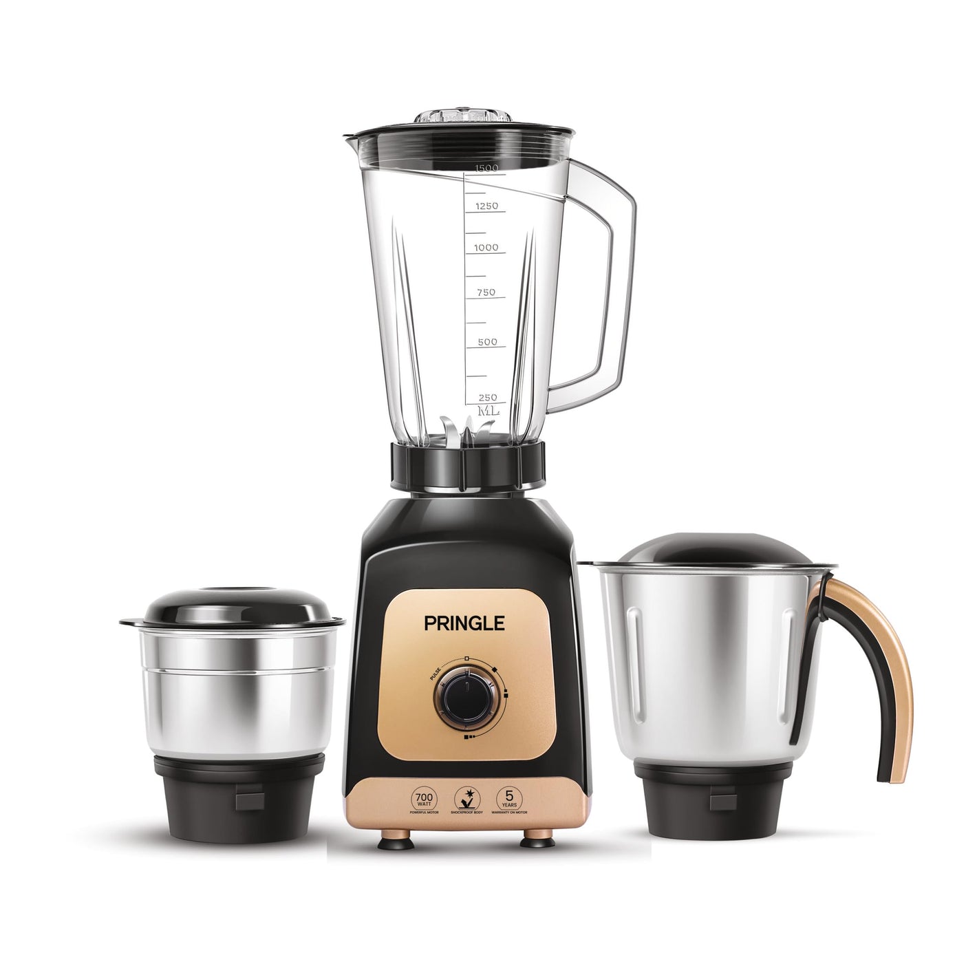 Pringle Thunder Pro 700Watt Juicer Mixer Grinder with 3 Jars for Grinding, Mixing, Juicing with Powerful Motor | 5 Years Warranty On Motor (Copper)